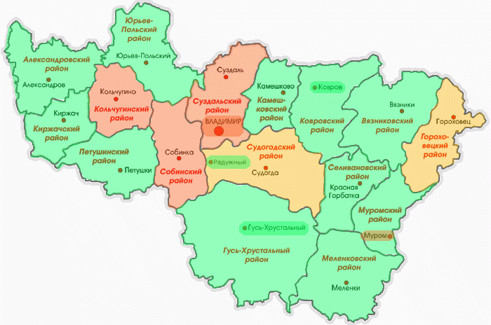 Карта владимирской области с городами и районами