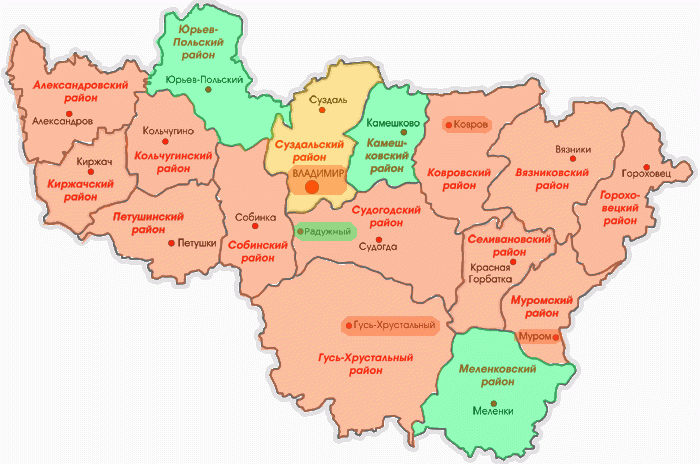 Карта владимирской и нижегородской области с городами и поселками